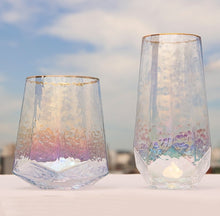 Load image into Gallery viewer, Handcrafted Iridescent Glass with Gold Rim – Elegant Decorative Drinkware, Unique Glassware Gift