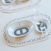 Load image into Gallery viewer, Arte Pelle Oval Placemat with Embroidery Chain OFF-WHITE / GRAY STITCH