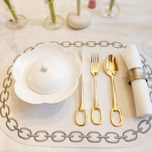 Load image into Gallery viewer, Arte Pelle Oval Placemat with Embroidery Chain OFF-WHITE / GRAY STITCH