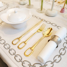 Load image into Gallery viewer, Arte Pelle Oval Placemat with Embroidery Chain OFF-WHITE / GRAY STITCH