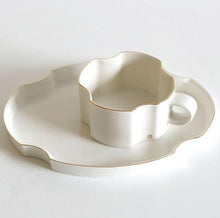 Load image into Gallery viewer, Gold Rim Coffee Cup & Tray Set