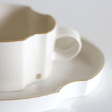Load image into Gallery viewer, Gold Rim Coffee Cup & Tray Set