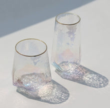 Load image into Gallery viewer, Handcrafted Iridescent Glass with Gold Rim – Elegant Decorative Drinkware, Unique Glassware Gift

