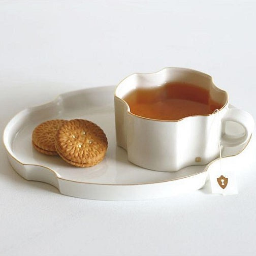 Gold Rim Coffee Cup & Tray Set